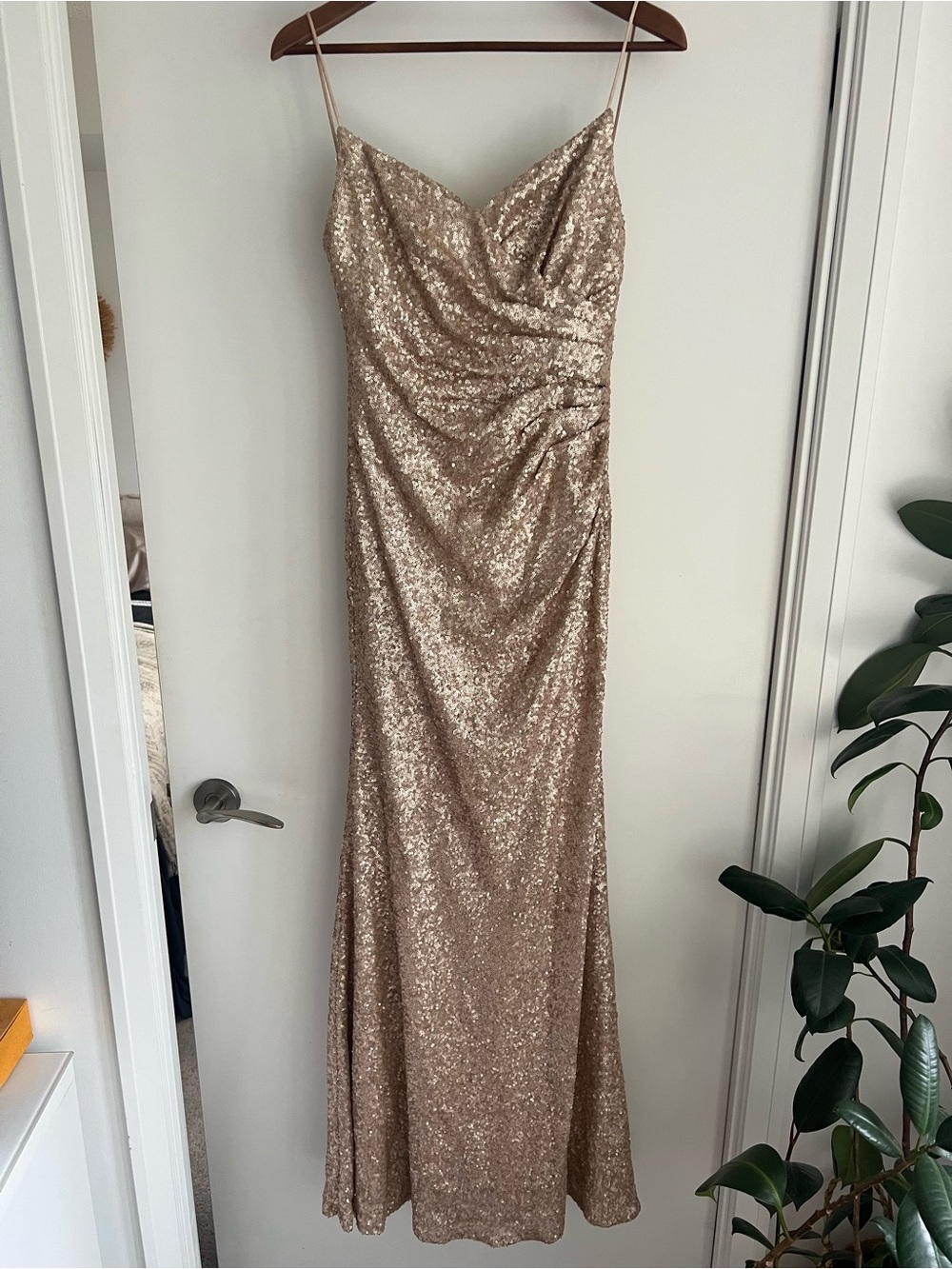 SORELLA VITA Gold Sequin Spaghetti-Strap Maxi Dress